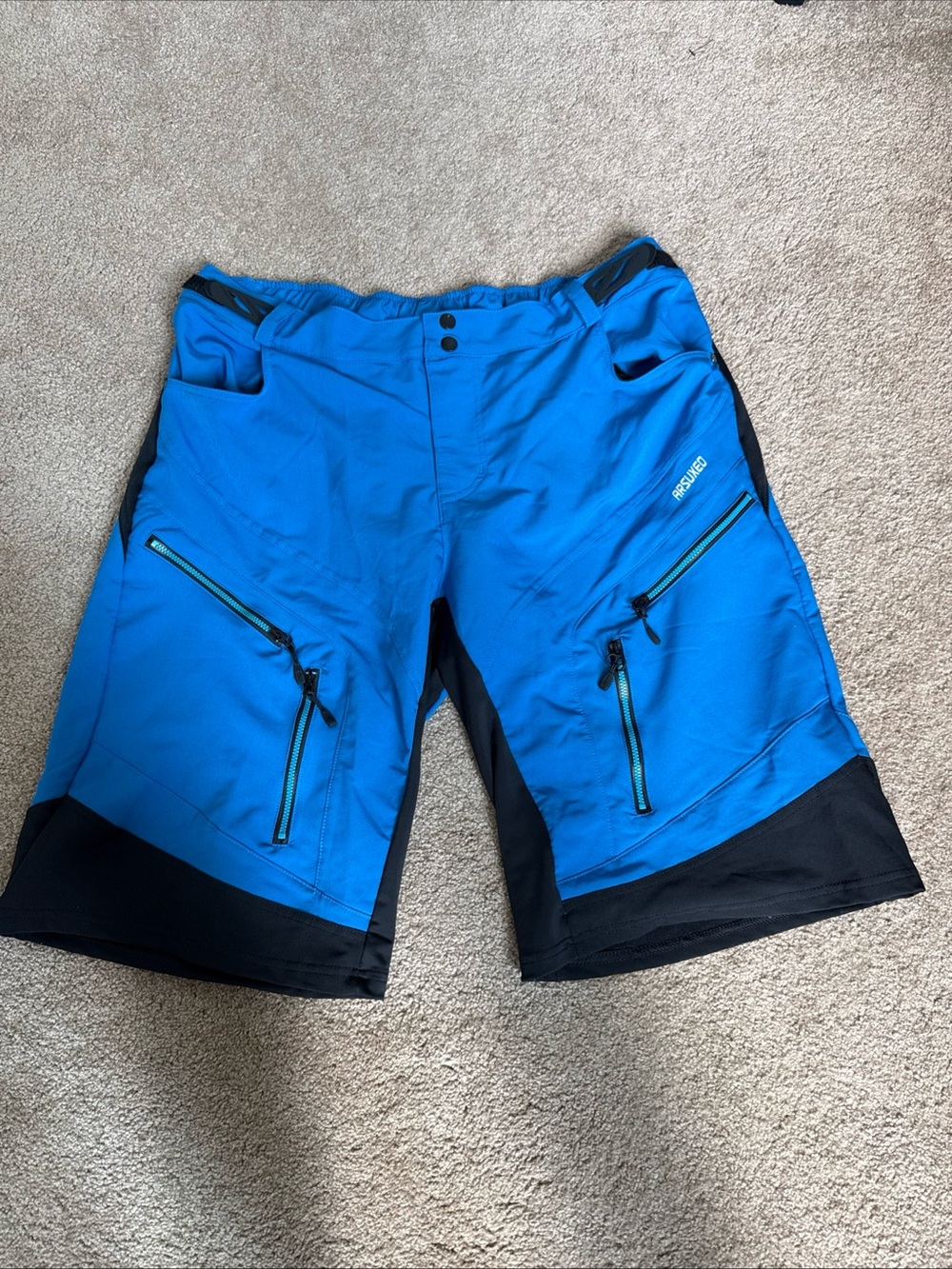 Men's Arsuxeo Blue Cargo Bike Hike Shorts with Black Accents